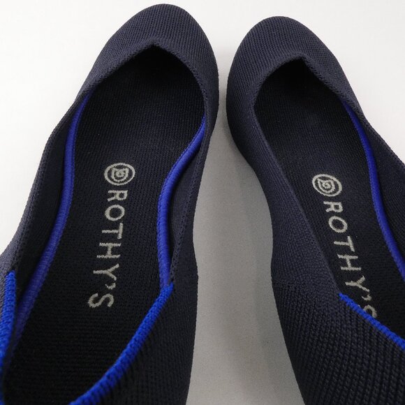 Rothy's Shoes Womens 8 The Flats Navy Blue Knit Round Toe Slide On Flats - Picture 8 of 14